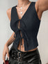 'Narskin' Tie Up V-Neck Tank Top - Celes Fashion